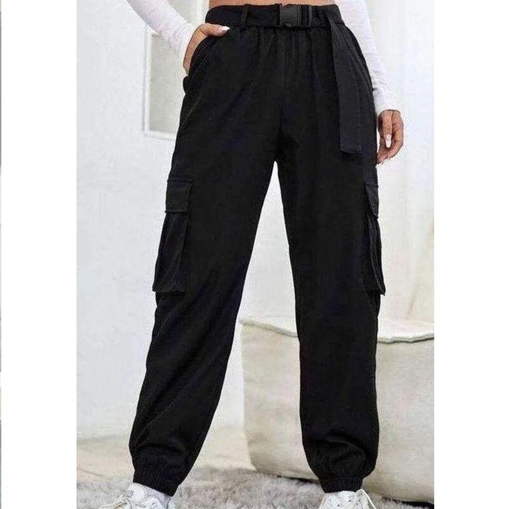 High waisted belted cargo pants